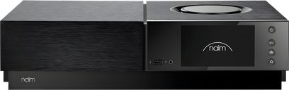 Naim Audio Uniti Nova Power Edition melns hi-fi stereo pastiprinātājs, LCD priekšējais panelis, pogas, austiņu ligzda, skaļuma regulēšanas poga