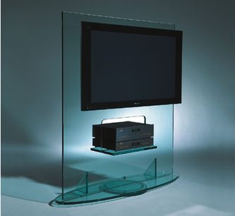 Glasmøbel til TV med hylde, holder til fladskærm og opbevaring til audio-/videoudstyr, moderne stil