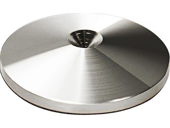 Norstone Design geborstelde grijze metalen ronde tegengewicht met conische centrale verdieping en afgeschuinde rand, bovenaanzicht