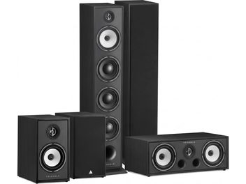 Sada reproduktorů Triangle Borea BR09 + BRC1 + BR02 v černé barvě, se dvěma sloupovými reproduktory, dvěma kompaktními reproduktory a jedním centrálním reproduktorem