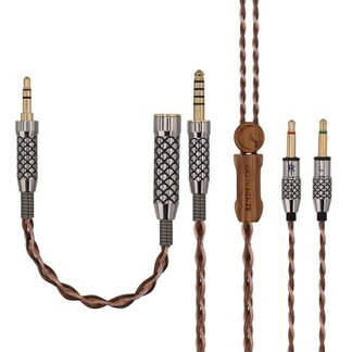 Sendy Audio hi-fi headphone cable in brown braided copper with wooden splitter and interchangeable 2.5 3.5 4.4 mm jack plugs