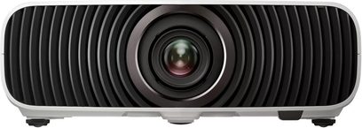 White Epson EH-LS7000 video projector, front view with central lens and ribbed black front panel