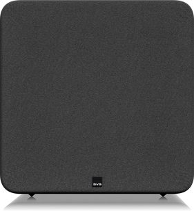 SB17-Ultra R|Evolution subwoofer, frontvisning, kubisk form, sort gitter, SVS-logo centreret nederst