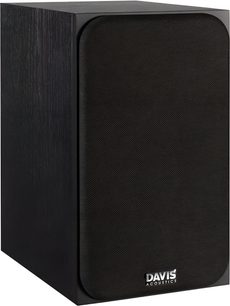 Reproduktor Davis Acoustics Ariane 2 černý, dřevěná skříň s žilkováním, zaoblená látková mřížka, pohled 3/4 zepředu zleva