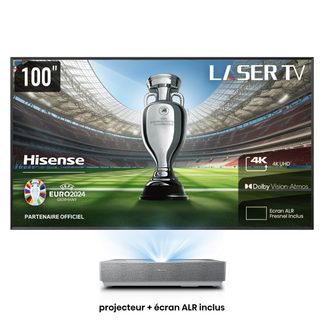 100-tommer laser-tv, 4K UHD, Dolby Vision Atmos, ALR Fresnel-skærm inkluderet, projektor inkluderet