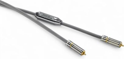 Cablu RCA Siltech Explorer 90i SC006, mânecă împletită gri, mufe metalice aurii, cutie intermediară