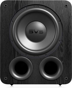 Субуфер SVS PB-3000 R|Evolution в черно, с дървен преден панел, централен говорител и два кръгли басрефлексни отвора в долната част