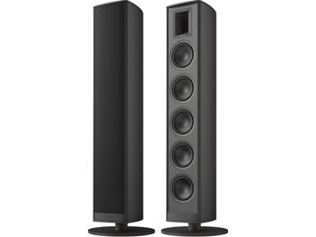 Piega Premium 801 Gen2 fekete álló hangfal kerek talppal, négy hangsugárzóval és téglalap alakú magassugárzóval