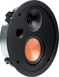 Klipsch SLM-5400-C Decken-Einbaulautsprecher in Schwarz, Kupferlautsprecher und zentraler Hochtöner, schräge Frontansicht