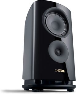 Diffusore da scaffale Canton Reference 9 GS nero lucido, vista frontale in leggera plongée con altoparlante visibile