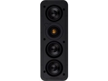 Indbygget vægmonitor Monitor Audio Super Slim WSS130 sort, set forfra, 3 runde koncentriske højttalere
