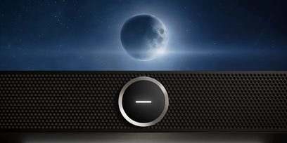 Телевізор Loewe Stellar 42 DR+ чорний, крупний план екрана із зоряним візерунком і центрального сріблястого круглого елемента керування