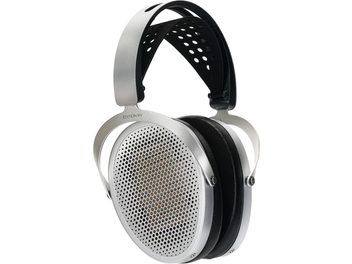Cască Hifiman Edition XV deschisă, căști ovale cu grilaj argintiu, arce metalice argintii, bandă perforată neagră, vedere 3/4