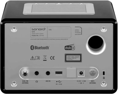 Ραδιόφωνο Sonoro Elite SO-910 μαύρο και ασημί, μπροστινή όψη. Οθόνη LCD, κουμπιά και περιστροφικοί διακόπτες ελέγχου, θύρες σύνδεσης