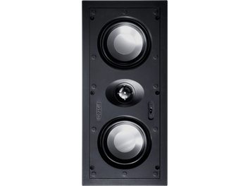 Caixa acústica embutida de parede Canton InWall 845 LCR preta, retangular, com dois woofers prateados e tweeter central