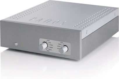 Pathos New InTheGroove sølv phono forforsterker, rektangulær metallkabinett i grått, frontpanel med knapper og inskripsjon