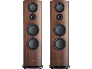 Colunas Canton Reference 2 em nogueira, par hi-fi, frontal com quatro altifalantes pretos