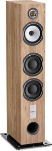 Diffusore da pavimento Triangle Antal serie EZ in rovere chiaro, vista frontale, con 4 altoparlanti circolari e 1 tweeter, su base nera