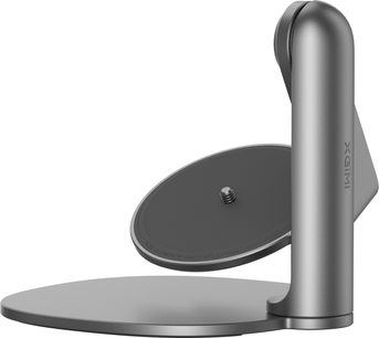 XGIMI MoGo 2 Pro avec support multi-angle, vue latérale, base circulaire grise, bras vertical, vis centrale visible