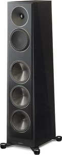 Diffusore da pavimento Paradigm Founder 100F in legno nero, vista frontale, 4 altoparlanti circolari, tweeter in cima, cabinet in legno nero
