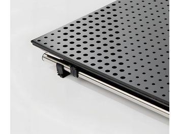 Pannello acustico forato Artnovion FixArt Tube Double in metallo, rettangolare, fori circolari densi, binari di fissaggio