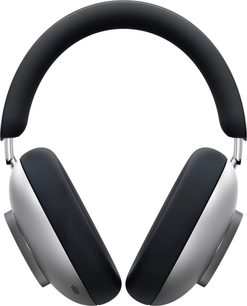 Hi-fi-hörlurar Loewe Leo silver och svart sedda framifrån med vadderad bygel och ovala öronkåpor