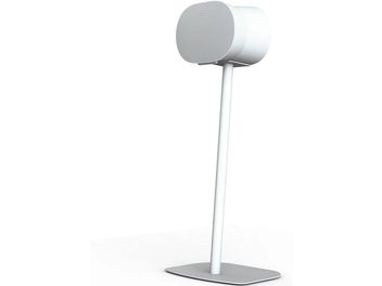 White Mountson speaker stand for Sonos Era 300, slim tube on round base, angled support, sleek style