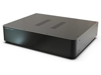 Condizionatore di rete IsoTek V5 ELEKTRA nero, chassis rettangolare, superficie superiore con 2 griglie di ventilazione, vista prospettica angolata