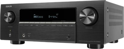 AV receiver Denon AVR-X3900H černý, pohled zepředu, velký centrální displej a dva velké boční ovladače