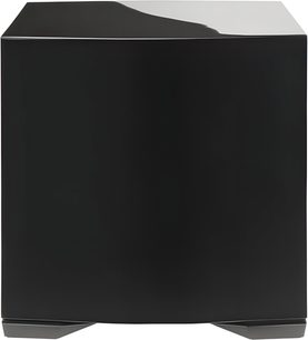 Cassa acustica Paradigm Defiance S10 nero laccato, cabinet cubico vista frontale, superficie lucida, piedi trapezoidali