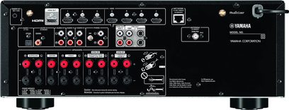 Домашній кінотеатр Yamaha RX-V6A, передня панель, вид спереду, аудіо- та відеороз'єми, кнопки та регулятори