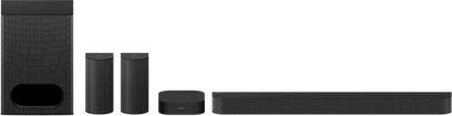 Barra sonora Sony Bravia Theatre System 6 nera con subwoofer, 2 altoparlanti satellitari e unità centrale, vista frontale