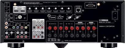 Yamaha RX-A880 sort hjemmebiografsforstærker, frontpanel, frontvisning, tilslutninger og kontroller, Yamaha-logo
