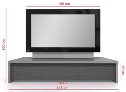 Rektangulært mørkegråt TV-møbel med lav hylde, 105 cm højt, 145 cm bredt, 20 cm dybt