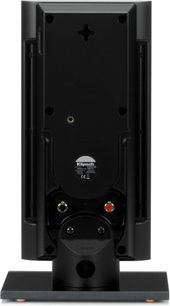Coluna de parede Klipsch RP-140D preta, vista traseira com suporte de fixação e bornes de ligação visíveis