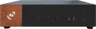 Ferrum Audio BROEN Netzwerk-Audioplayer schwarz, minimalistische Front mit kupferfarbenem Panel links und Drehknopf rechts