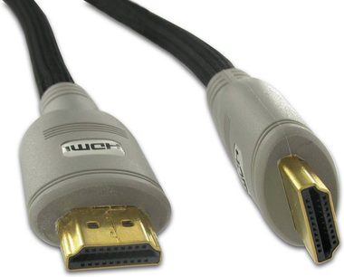 HDMI-kabel Connect Research CR7103 grå med forgyldte stik, set forfra i hele længden