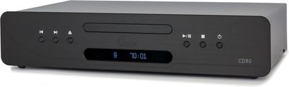 Lecteur CD80 Evolution noir, vue de face, boîtier rectangulaire, façade noire, écran numérique central, boutons circulaires