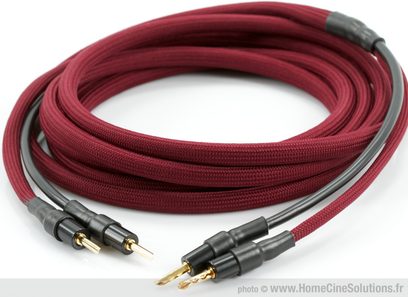 MPC Audio Equilibre HP 2x 5m rød bordeaux lydkabel, med forgyldte bananstik i enderne, oprullet i spiral