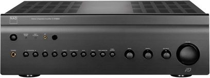Stereo hi-fi versterker NAD C375BEE DAC grafietkleurig zwart, vooraanzicht, voorzijde met knoppen, aansluitingen en volumeknop