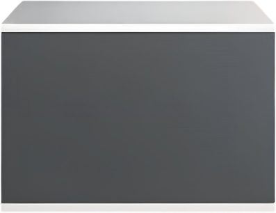 Audio-video skříňka Unnu Classic Series Model 210 v tmavě šedé barvě s bílou deskou a podstavcem, pohled zepředu
