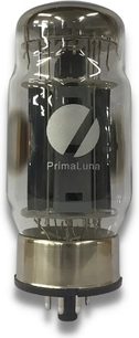 PrimaLuna KT120 Silver Label gennemsigtig glasrørvakuumrør med indvendige metalelektroder, set forfra