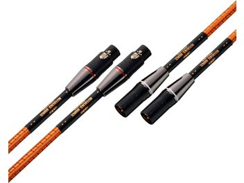 Analogowy kabel audio XLR Ortofon REFERENCE BRONZE XLR 1m, czarne i srebrne metalowe złącza, pomarańczowy pleciony oplot