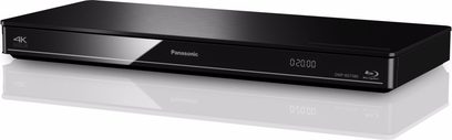 Panasonic DMP-BDT380EF sort 4K Blu-ray-afspiller, set forfra, digital display "0:20:00" på frontpanelet