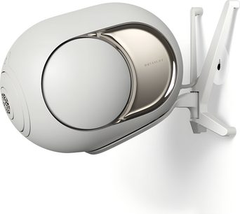 Držák reproduktoru DEVIALET Gecko pro Phantom Ultimate 108 dB, bílý kov s povrchovou úpravou Light Pearl, nástěnná montáž, boční pohled
