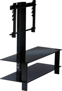 Sort Erard Basik 2554 audio-/videomøbel med 2 glashylder, set fra 3/4 bagfra