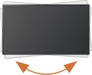 Rektangulær sort vægmonteret TV-holder med to orange, opadvendte buede pile i midten