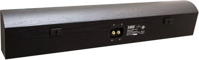 Taga Harmony Platinum C-100 V.3 sort centerkanal, frontvisning, stik og justeringer på bagsiden