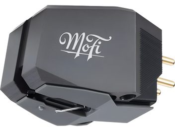 Pickup til pladespiller Mofi Electronics StudioSilver MC sort set fra siden facetteret hus og guldbelagte stik