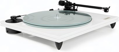 Gold Note T-5 vinylspelare vit, vitt chassi med transparent glasplatta och svart tonarm